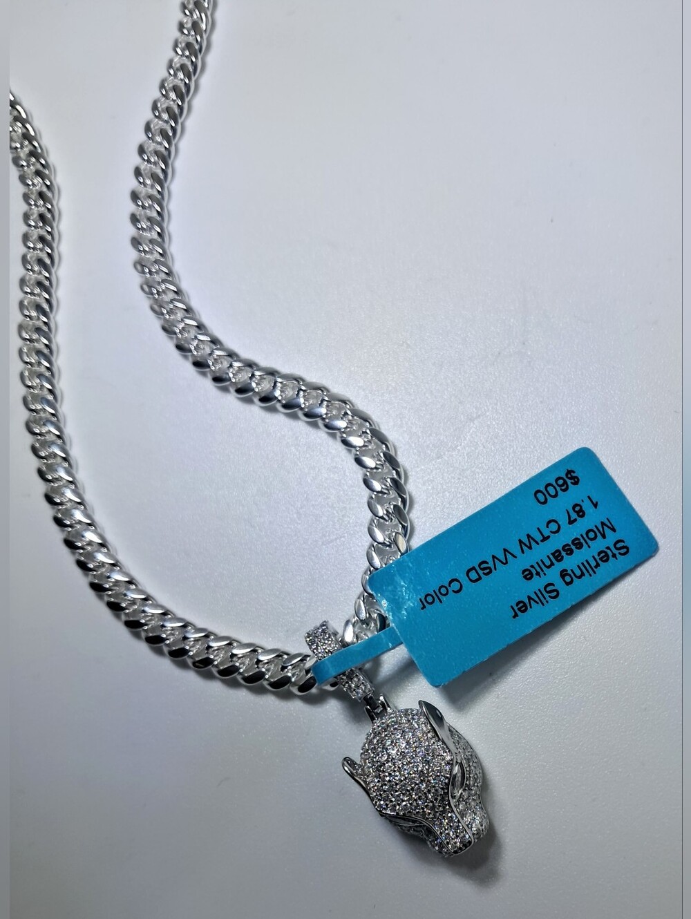 18" 925 Sterling Silver 5mm Cuban Link Chain with 1.87 CTW Moissanite Pendant